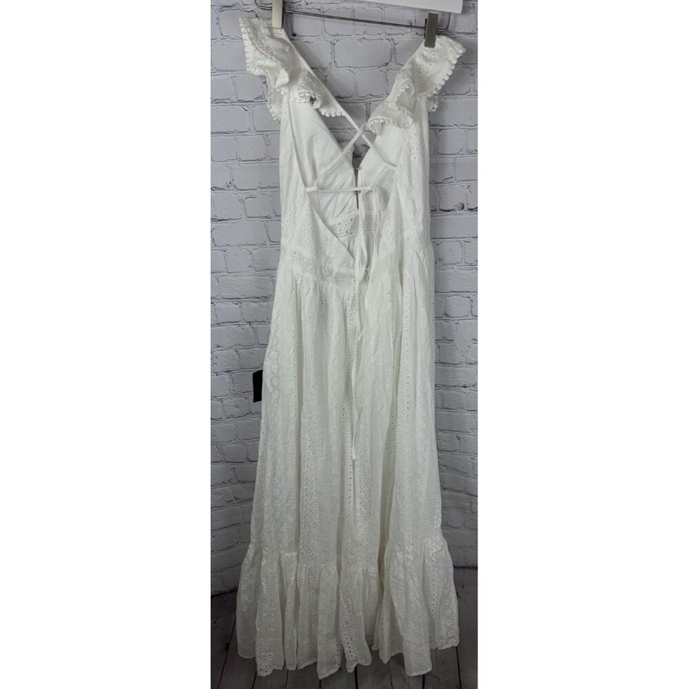 NWT LULUS Women’s Sicilian Sun White Eyelet Ruffled Lace-Up Midi Dress Medium - Picture 8 of 9